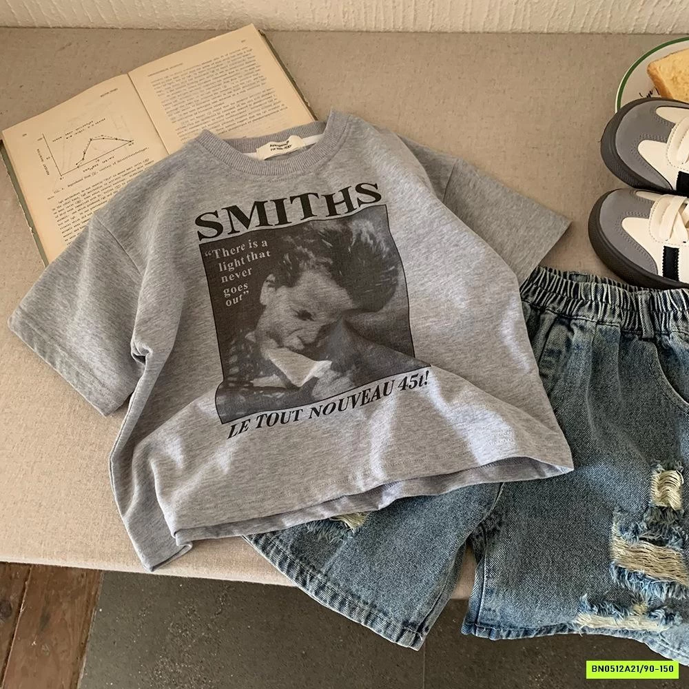 ÁO THUN XÁM IN HÌNH BÉ TRAI