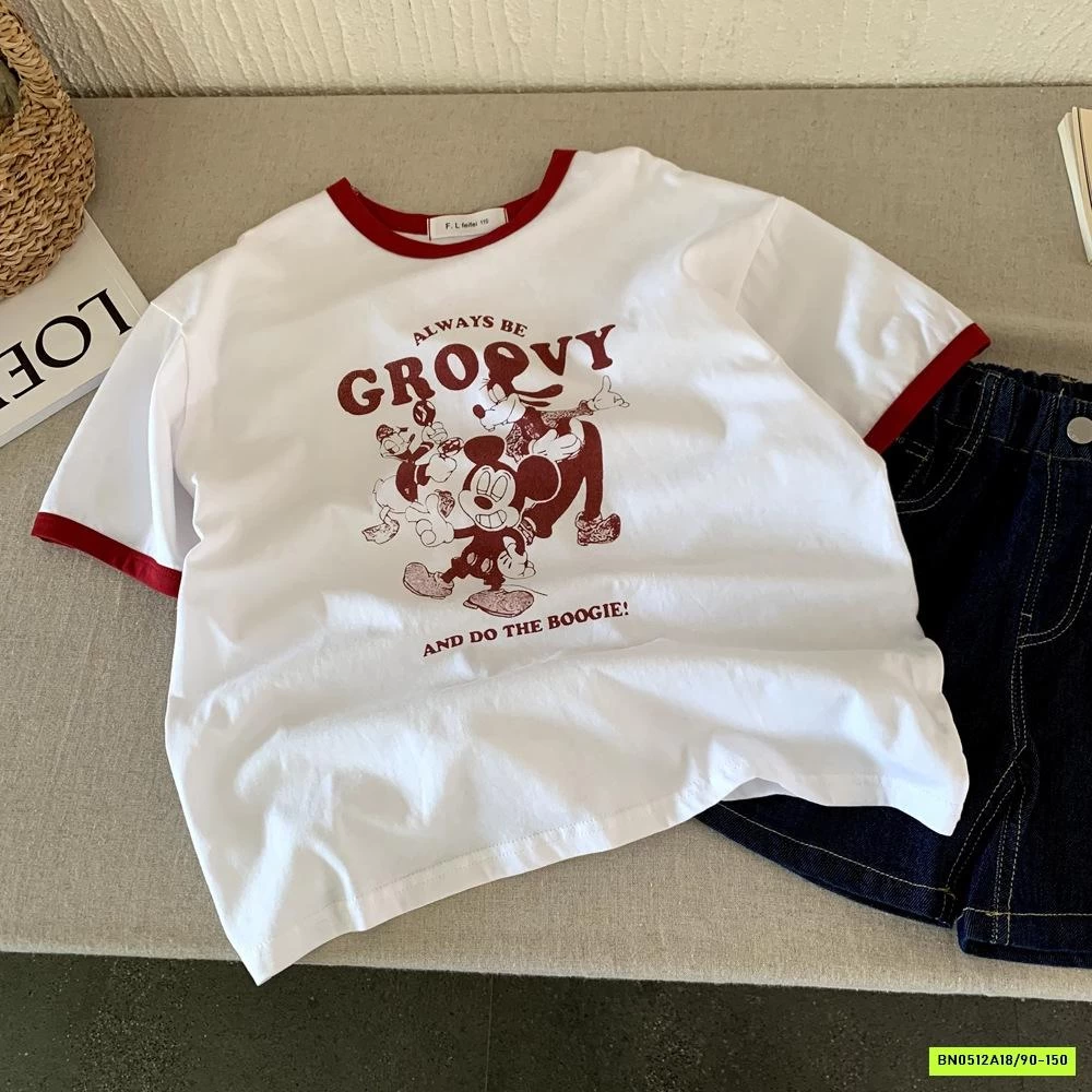 ÁO THUN TRẮNG IN MICKEY ĐỎ