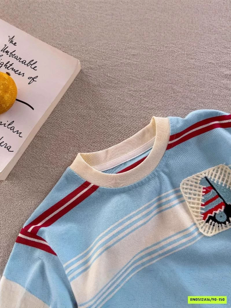 ÁO THUN KẺ XANH THÊU THUYỀN