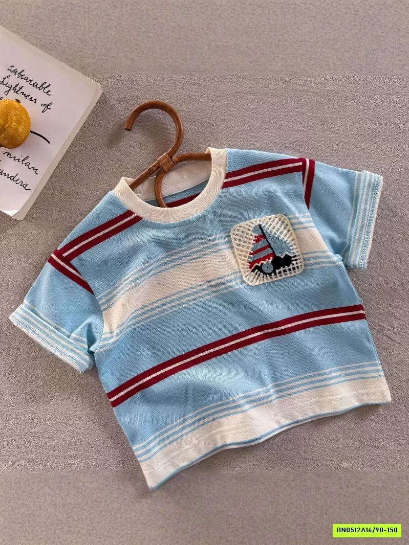 ÁO THUN KẺ XANH THÊU THUYỀN