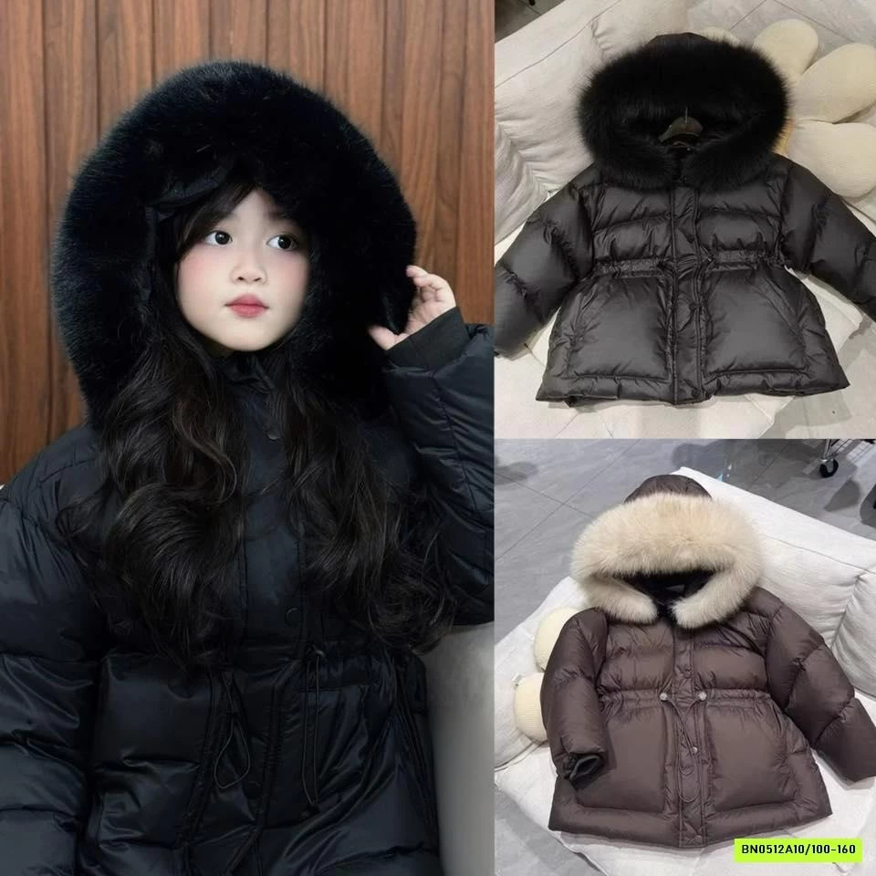 KHOÁC PHAO MŨ LÔNG THẮT EO