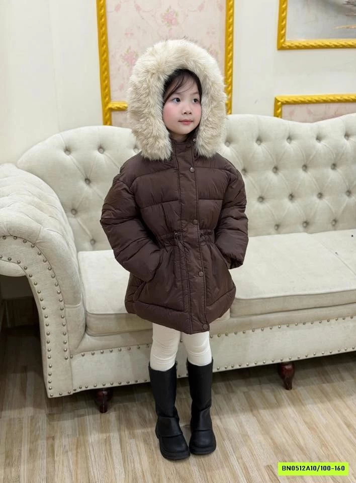 KHOÁC PHAO MŨ LÔNG THẮT EO