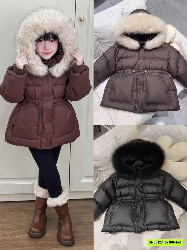 KHOÁC PHAO MŨ LÔNG THẮT EO