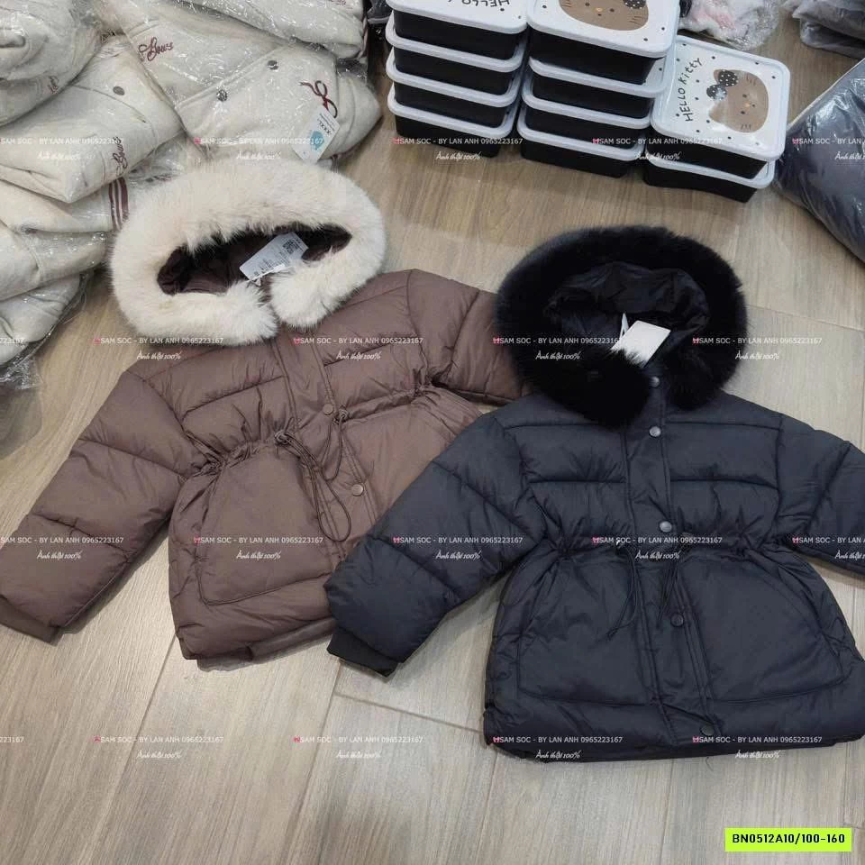 KHOÁC PHAO MŨ LÔNG THẮT EO