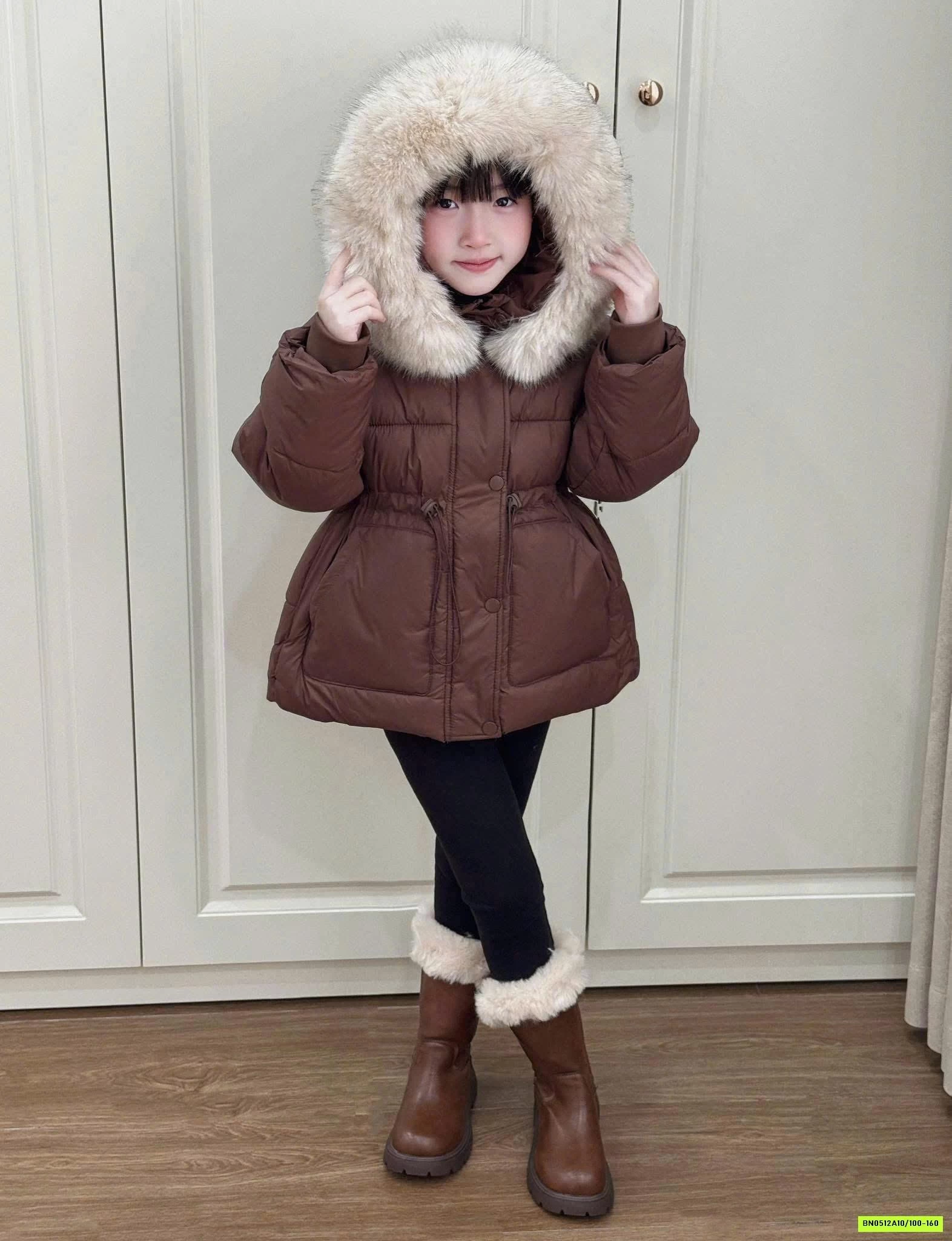 KHOÁC PHAO MŨ LÔNG THẮT EO