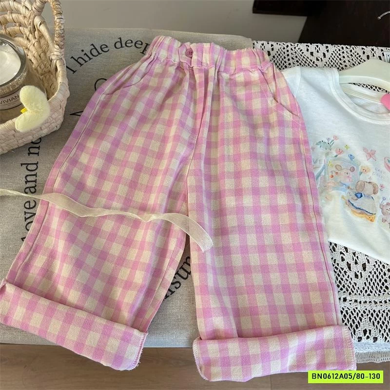 ÁO IN HÌNH MIX QUẦN CARO HỒNG