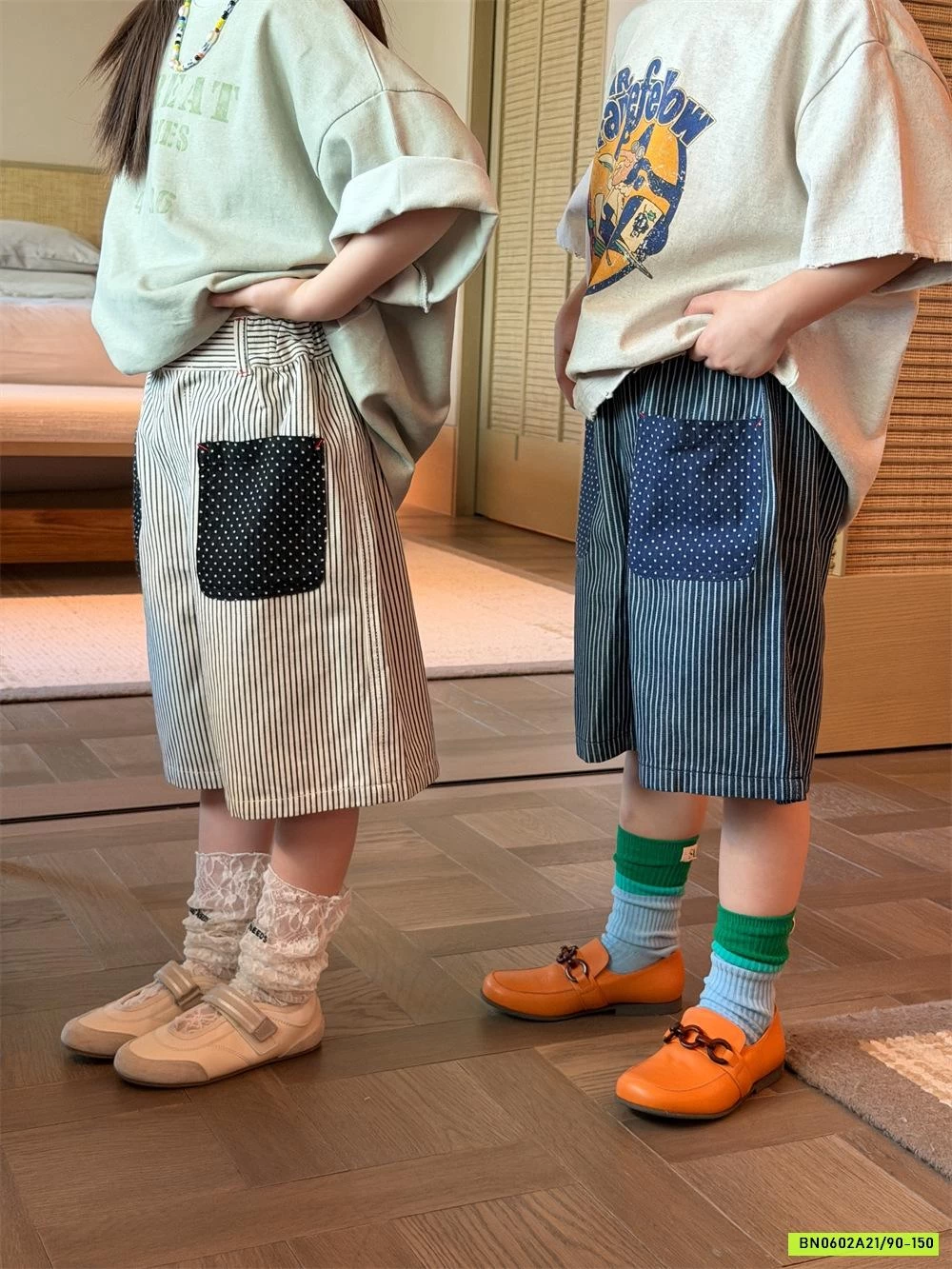 SHORT LỬNG KẺ SỌC PHỐI MÀU TÚI