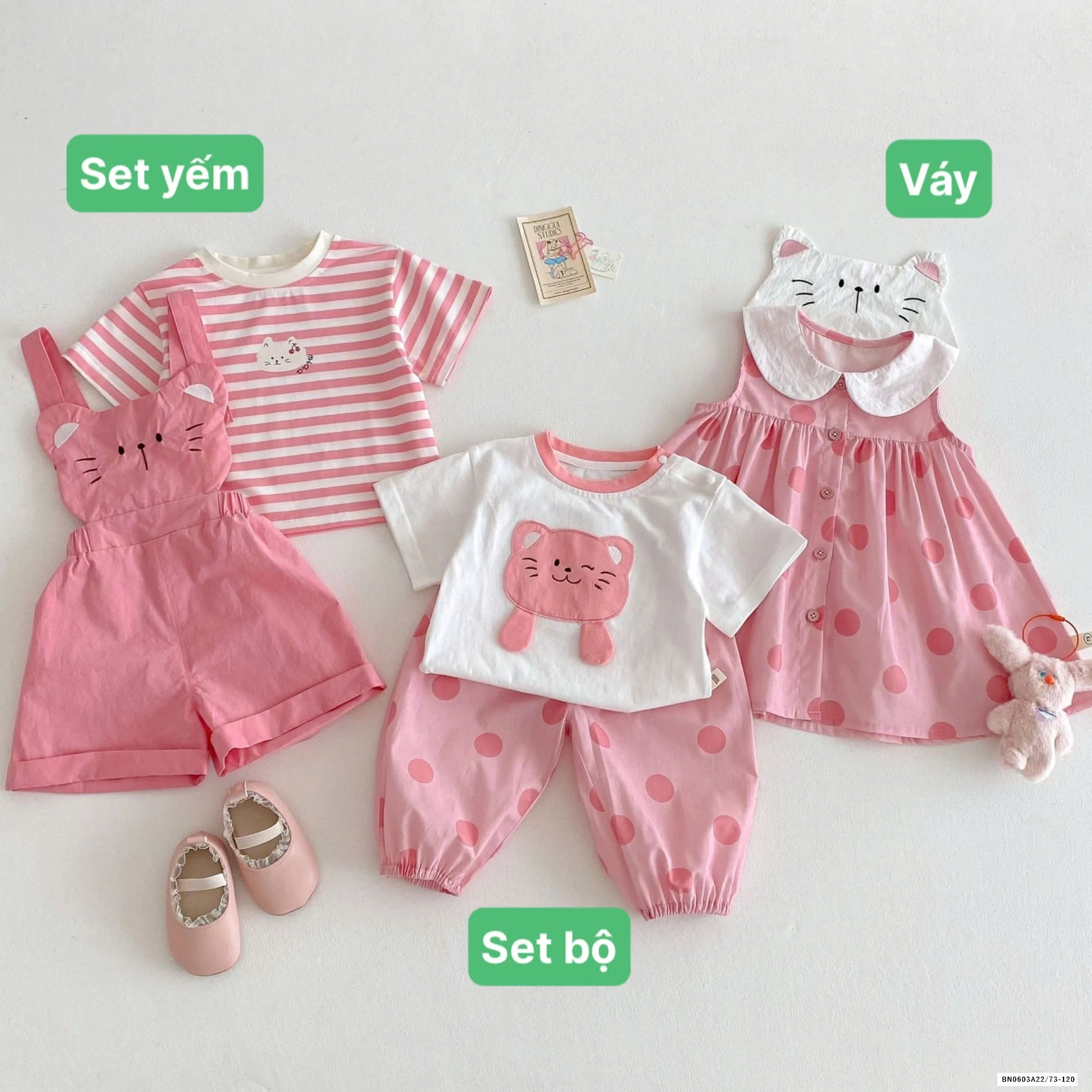 SÉT VÁY ÁO YẾM HOẠ TIẾT MÈO KUTE