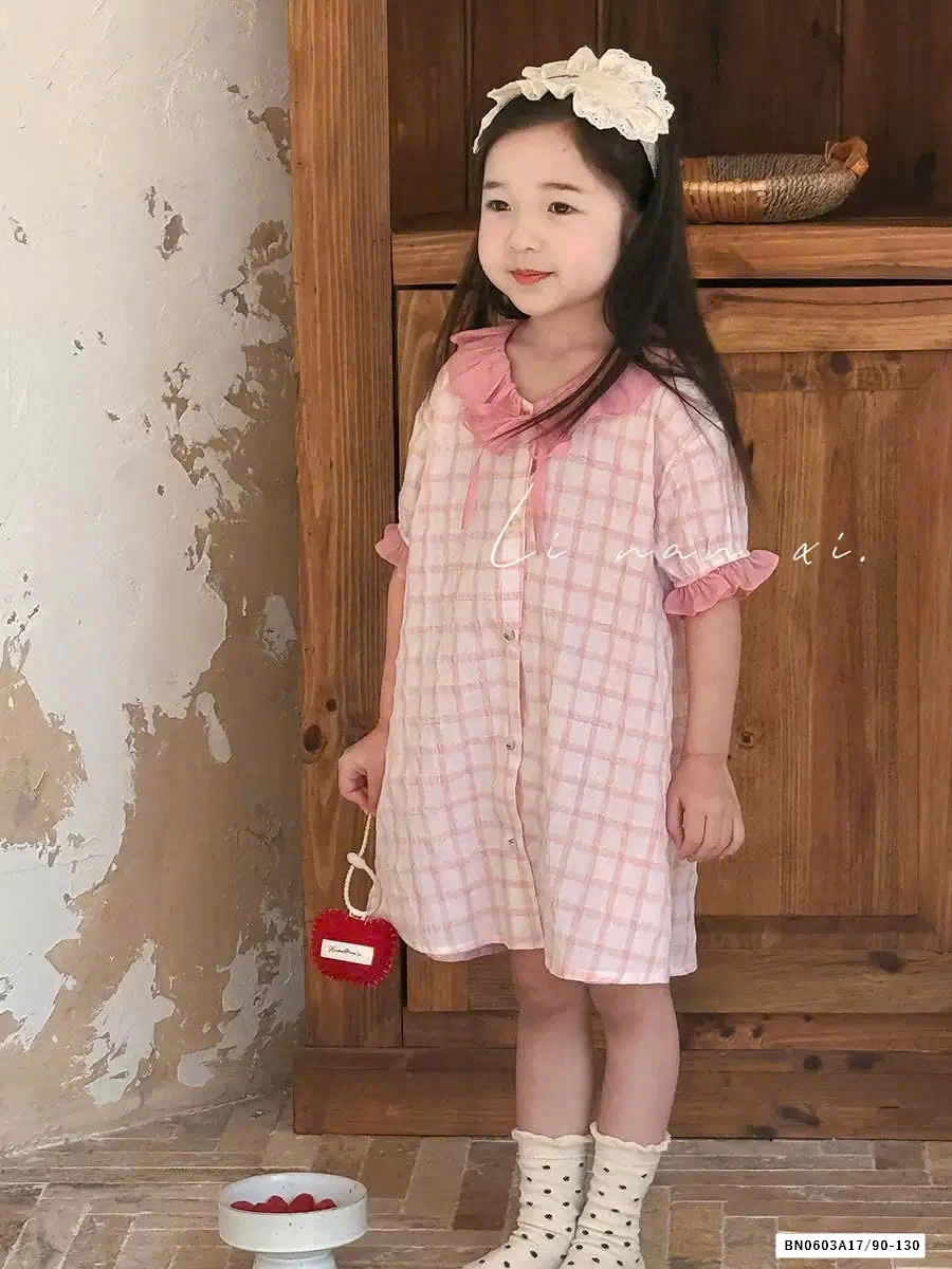 VÁY HỒNG TAY LỬNG  NHÀ LINANXI