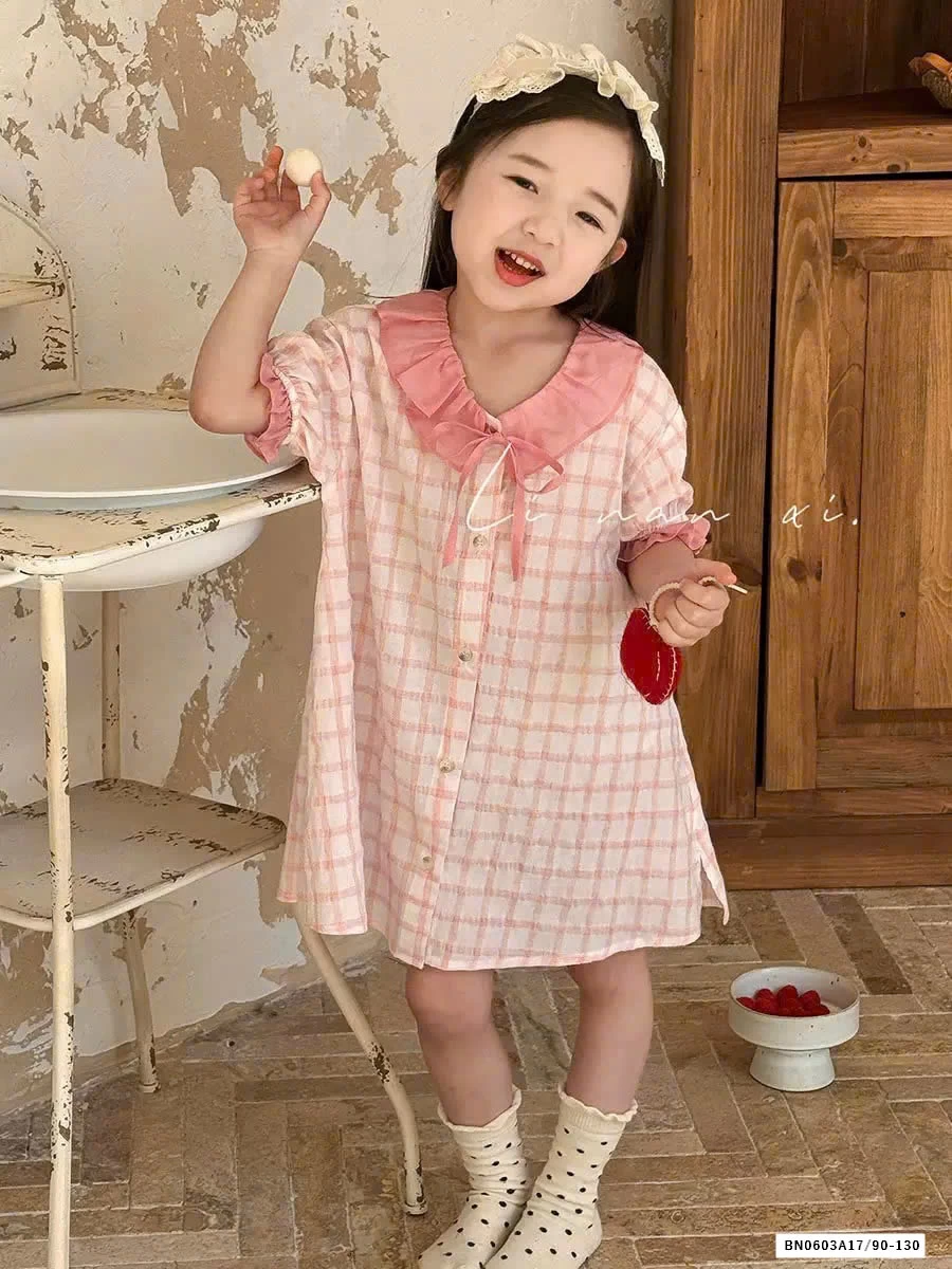 VÁY HỒNG TAY LỬNG  NHÀ LINANXI