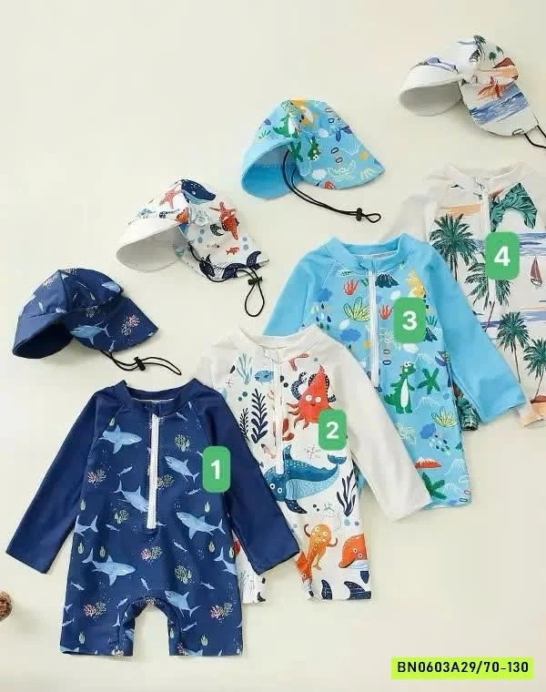 ĐỒ BƠI LIỀN THÂN KÈM MŨ CHO BÉ