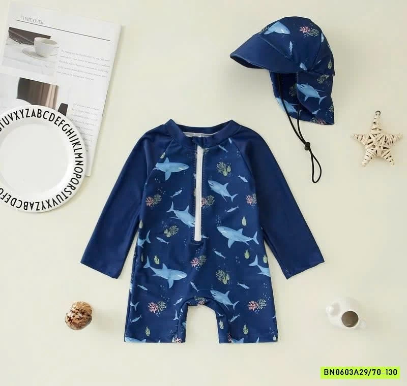 ĐỒ BƠI LIỀN THÂN KÈM MŨ CHO BÉ