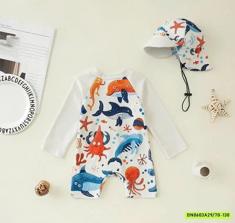 ĐỒ BƠI LIỀN THÂN KÈM MŨ CHO BÉ