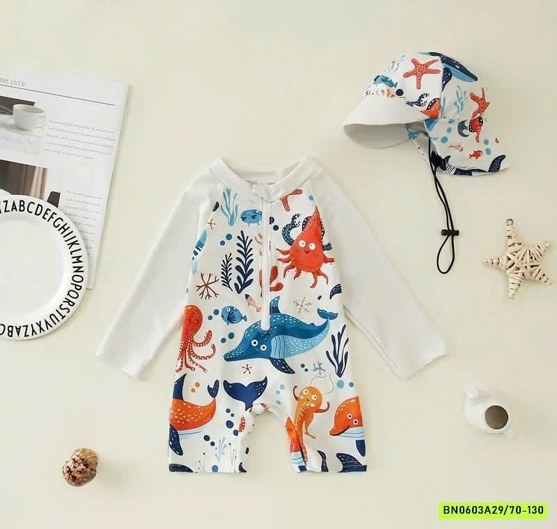 ĐỒ BƠI LIỀN THÂN KÈM MŨ CHO BÉ