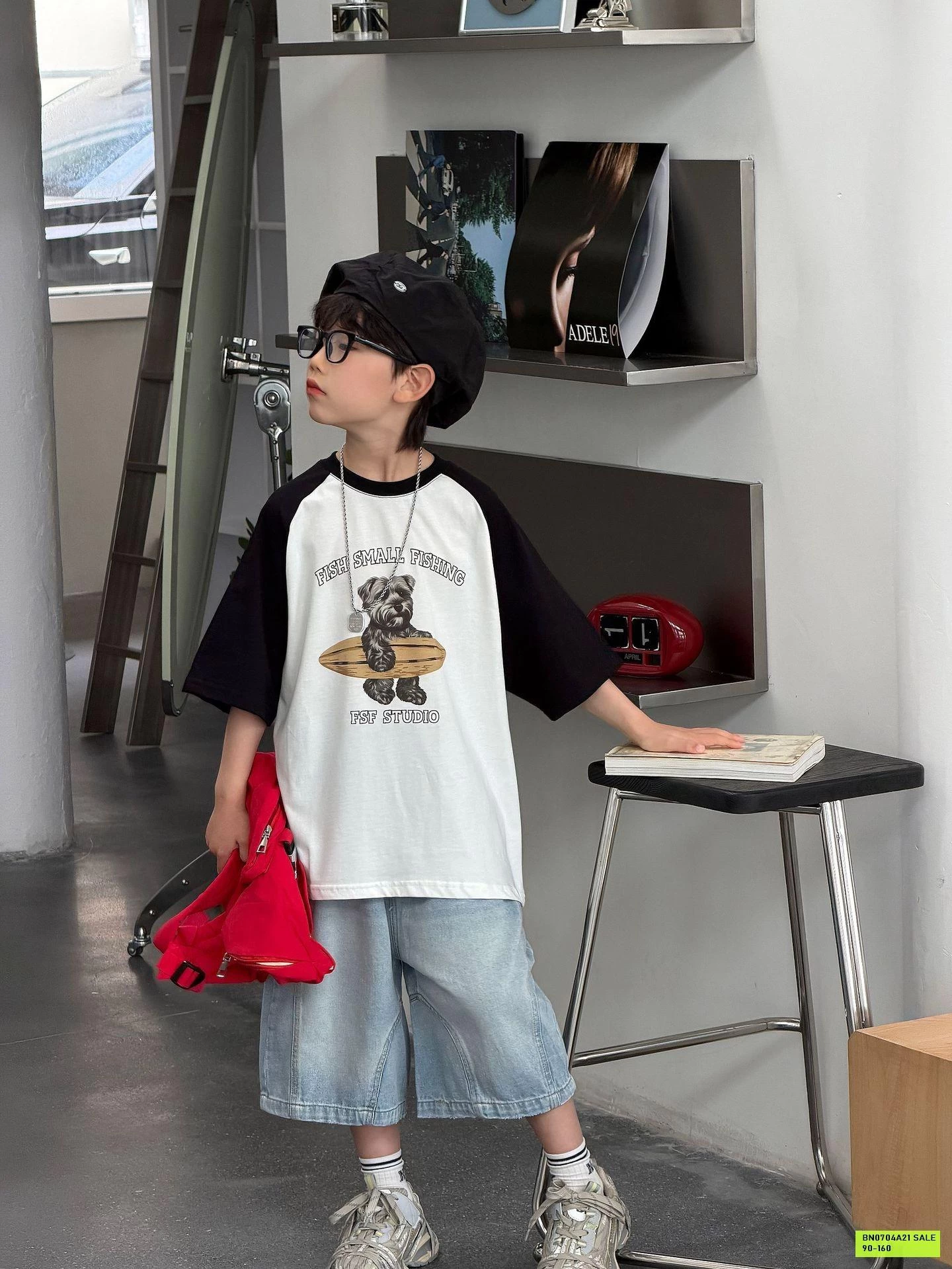 ÁO THUN GẤU PHỐI TAY ĐEN FANSHU