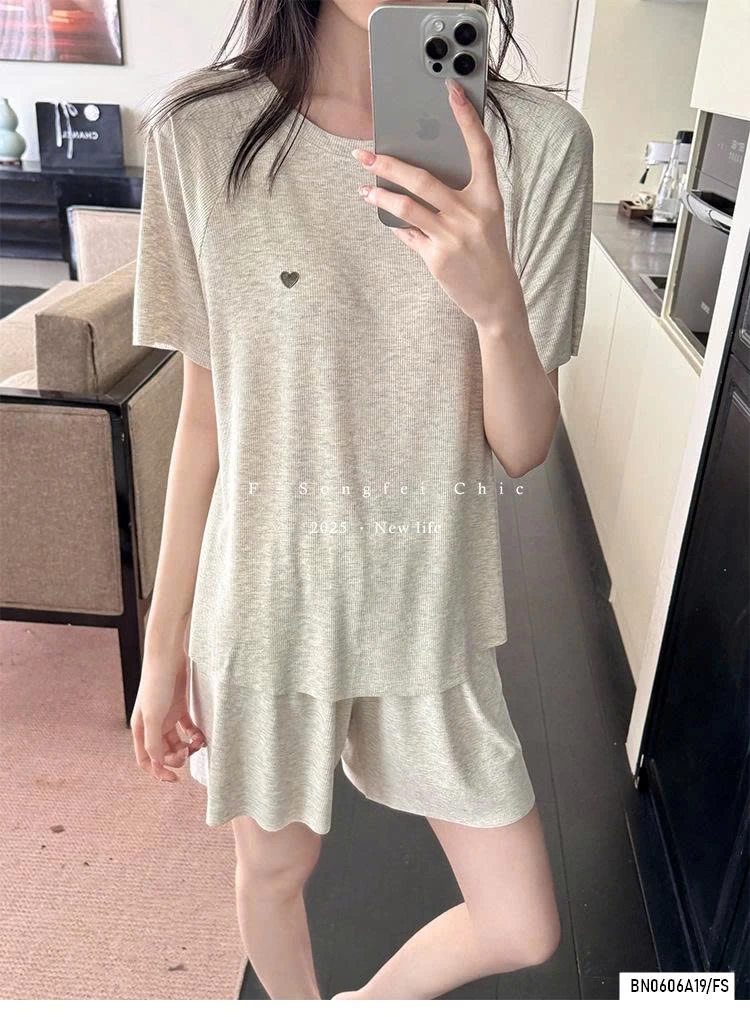 ĐẦM/BỘ NGỦ THUN GÂN THÊU TRÁI TIM