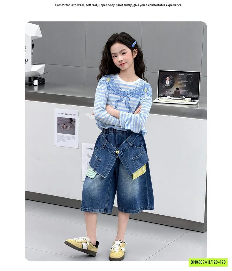 ÁO MONTOGHI KẺ MIX JEANS LỠ