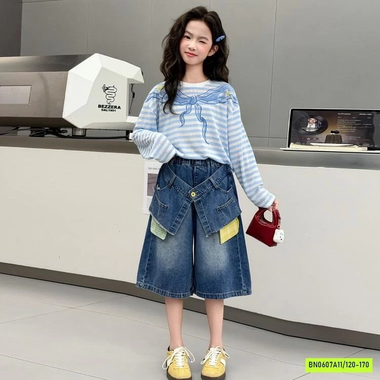 ÁO MONTOGHI KẺ MIX JEANS LỠ