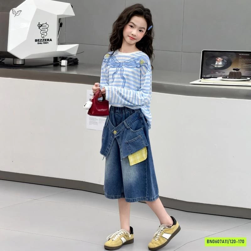 ÁO MONTOGHI KẺ MIX JEANS LỠ