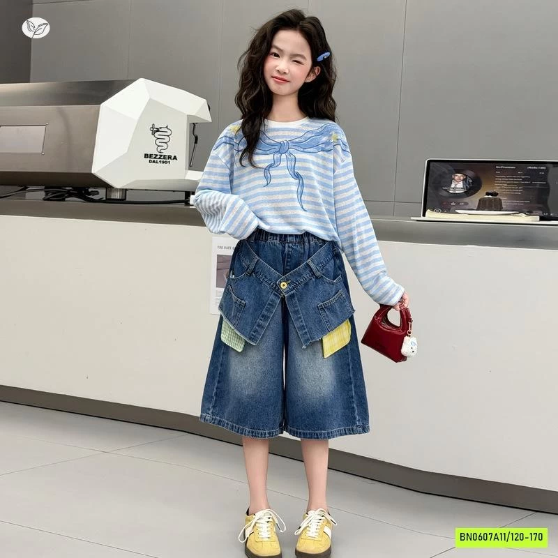 ÁO MONTOGHI KẺ MIX JEANS LỠ