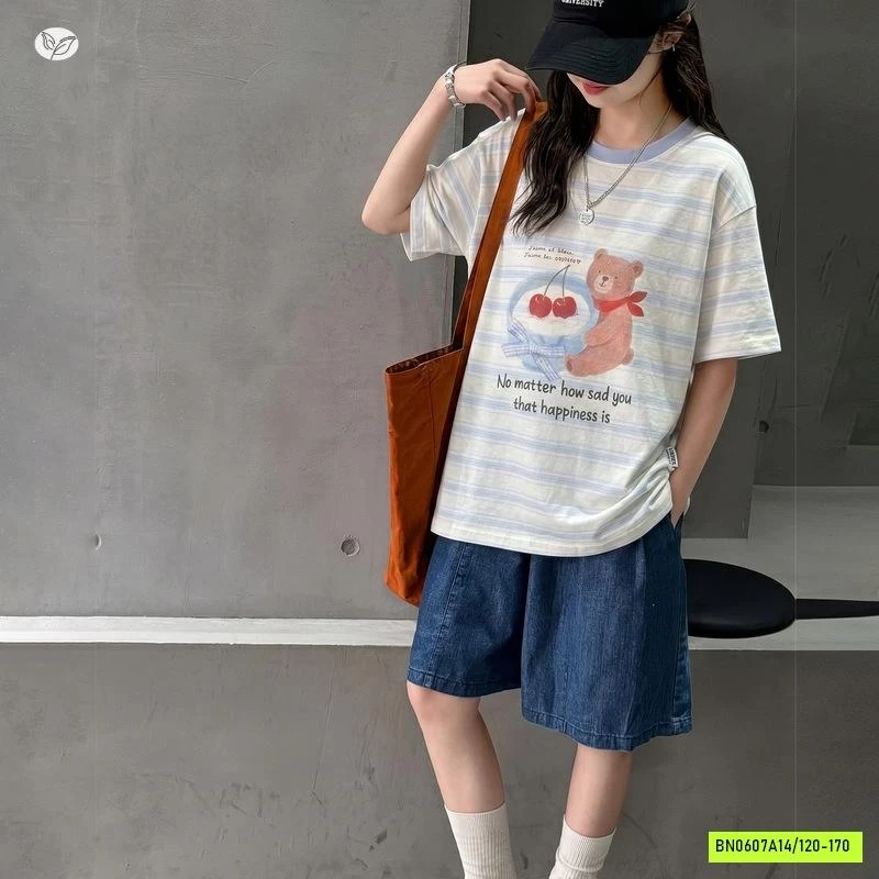 ÁO THUN GẤU KẺ MIX SHORT DENIM