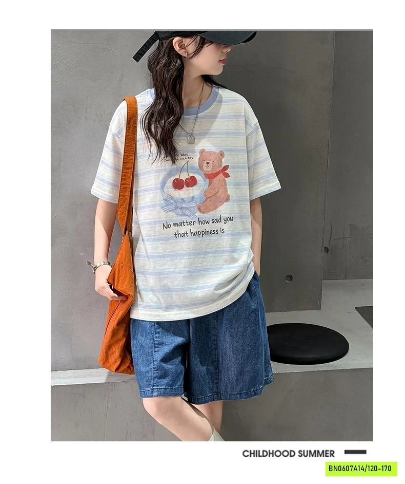 ÁO THUN GẤU KẺ MIX SHORT DENIM