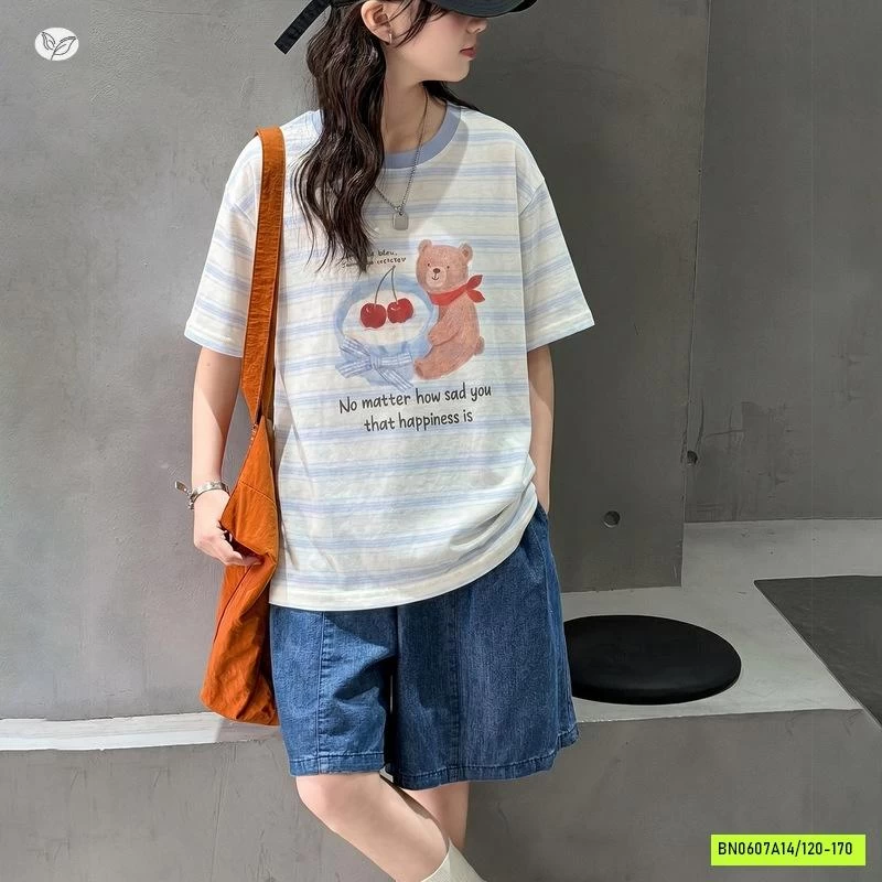 ÁO THUN GẤU KẺ MIX SHORT DENIM