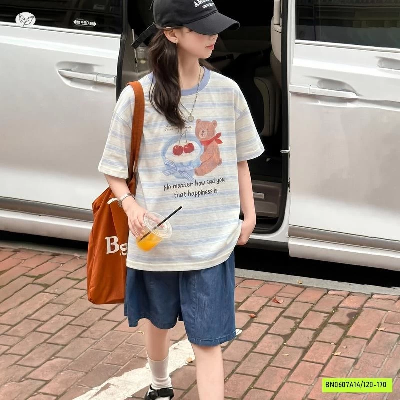 ÁO THUN GẤU KẺ MIX SHORT DENIM