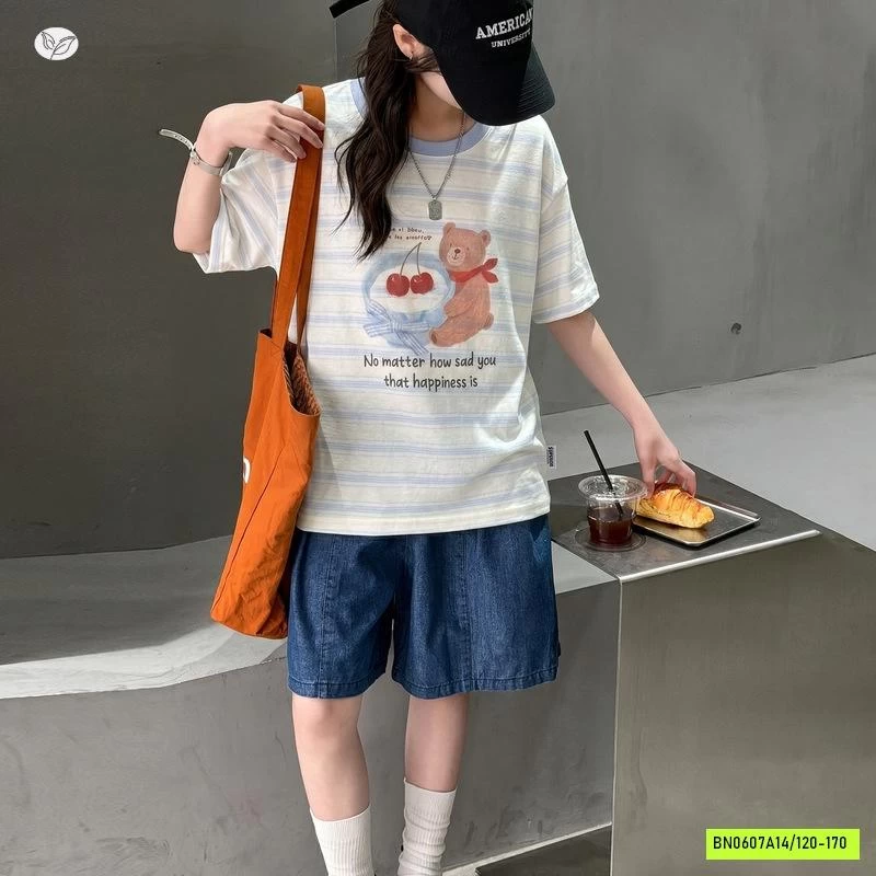 ÁO THUN GẤU KẺ MIX SHORT DENIM