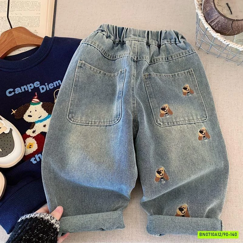 JEANS BAGGY THÊU CÚN