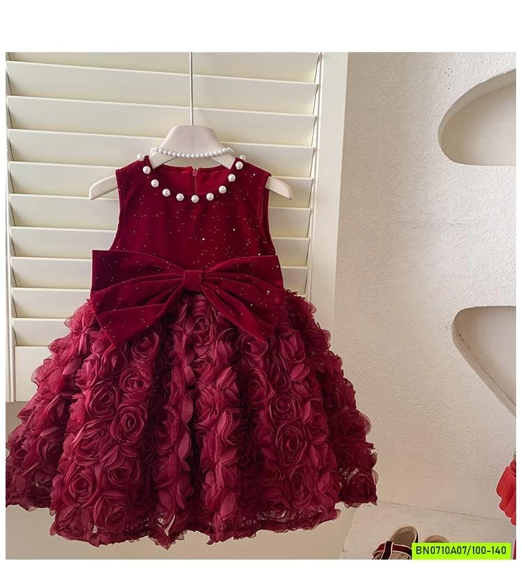 ĐẦM NHUNG ĐỎ HOA HỒNG 3D