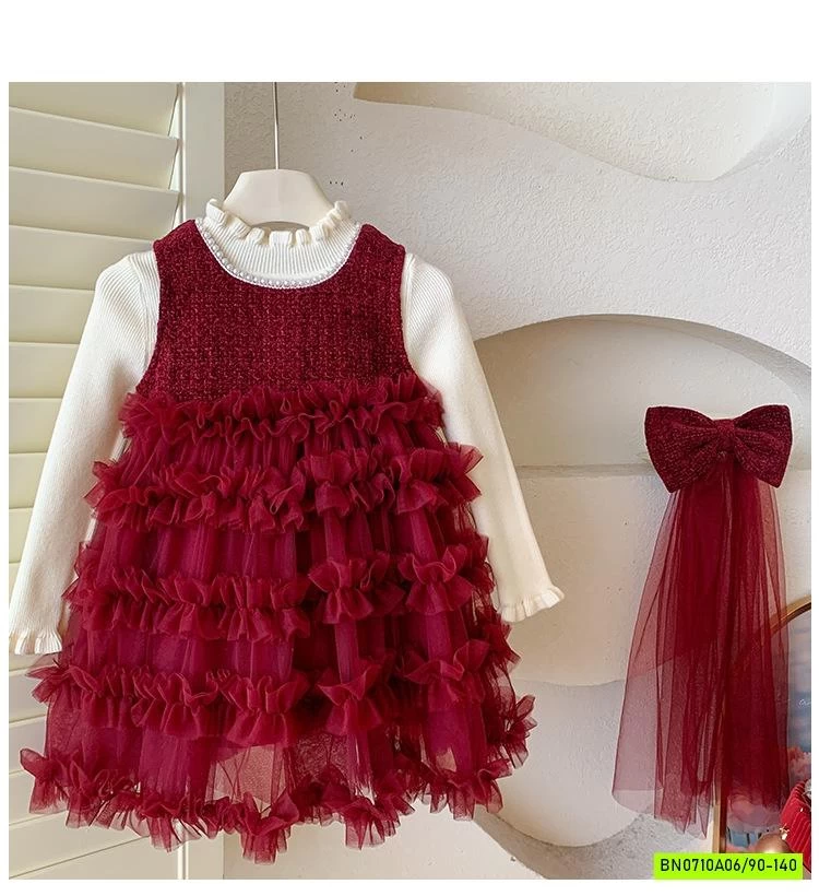 SÉT ĐẦM VOAN ĐỎ KÈM NƠ