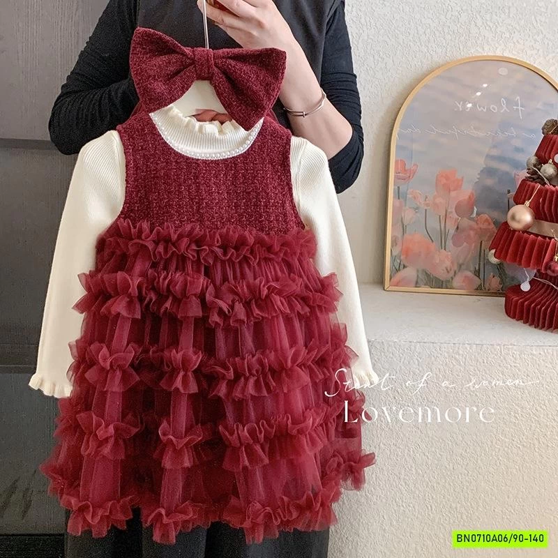 SÉT ĐẦM VOAN ĐỎ KÈM NƠ