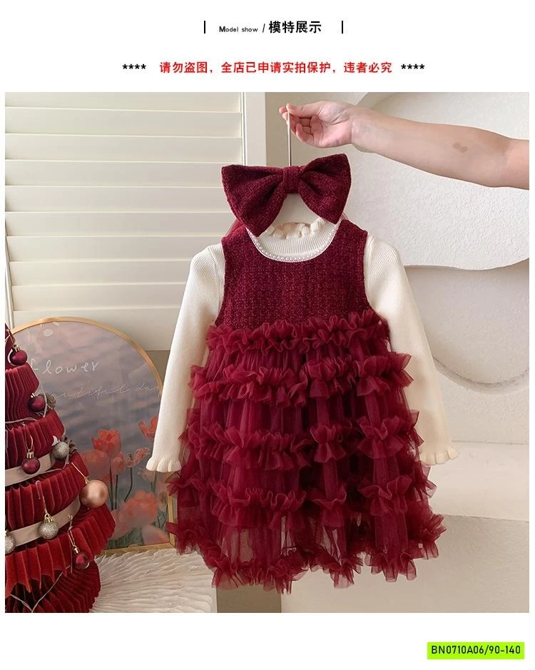 SÉT ĐẦM VOAN ĐỎ KÈM NƠ