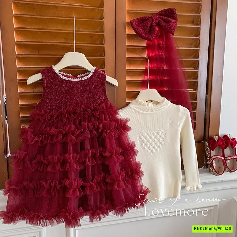 SÉT ĐẦM VOAN ĐỎ KÈM NƠ