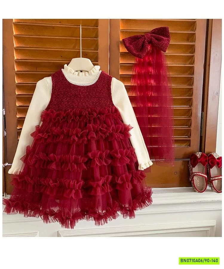 SÉT ĐẦM VOAN ĐỎ KÈM NƠ