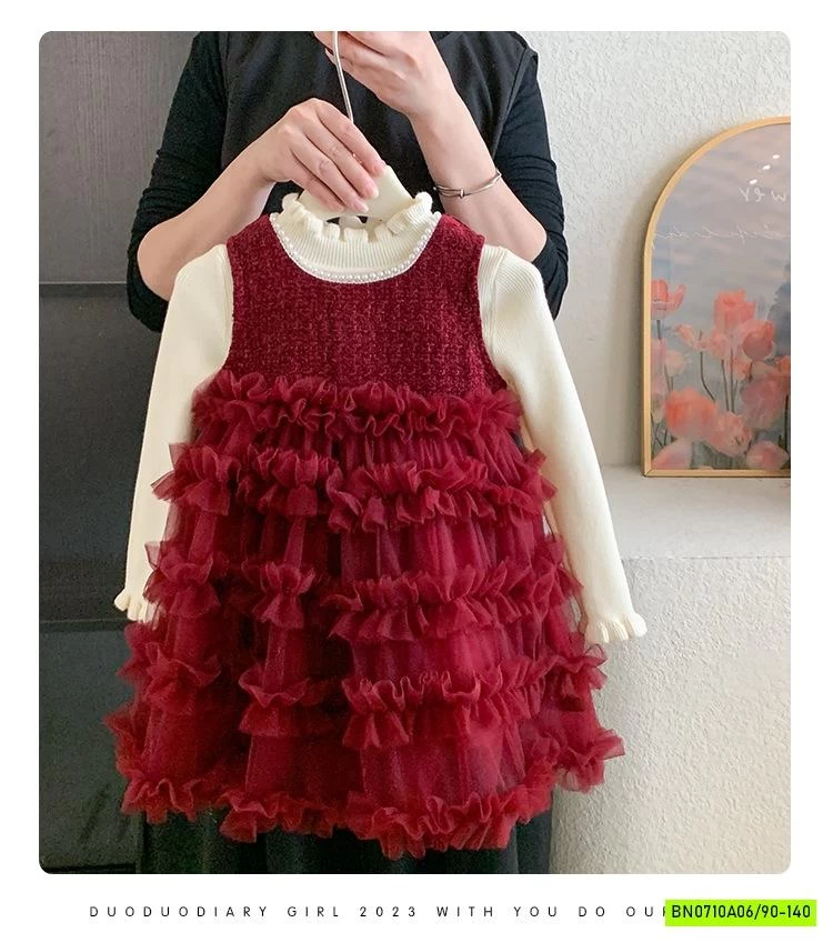 SÉT ĐẦM VOAN ĐỎ KÈM NƠ