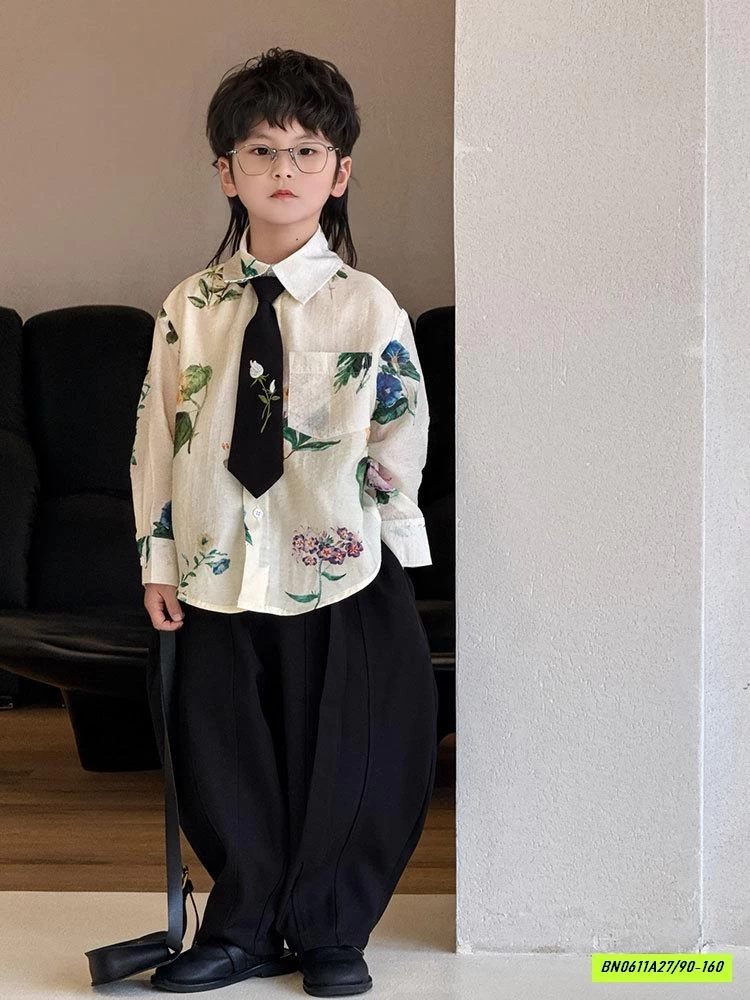 SƠ MI ĐŨI HOA KÈM CÀ VẠT