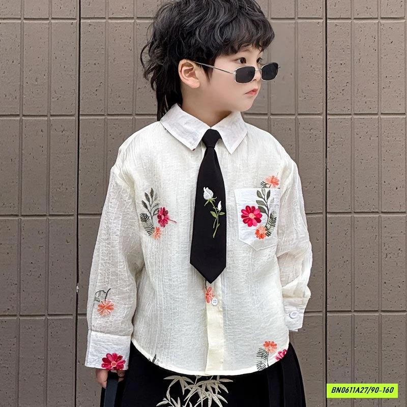 SƠ MI ĐŨI HOA KÈM CÀ VẠT