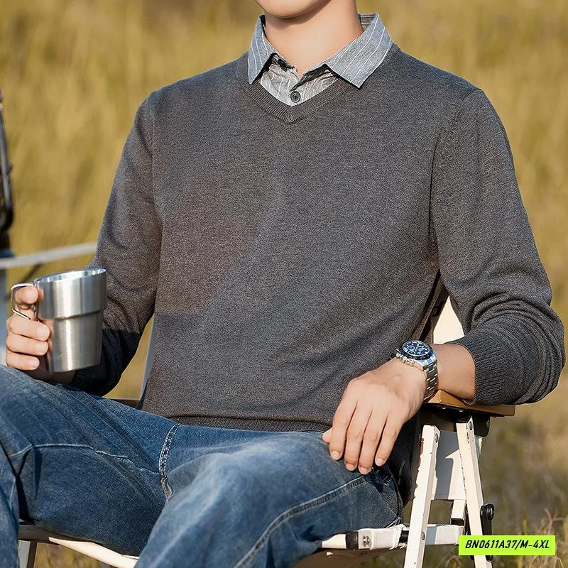 ÁO LEN CAO CẤP CỔ SƠ MI GIẢ 2 LỚP