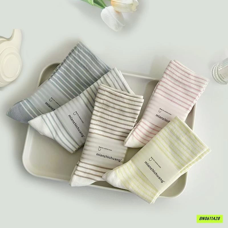 SÉT 6Đ TẤT COTTON KẺ CỔ CAO