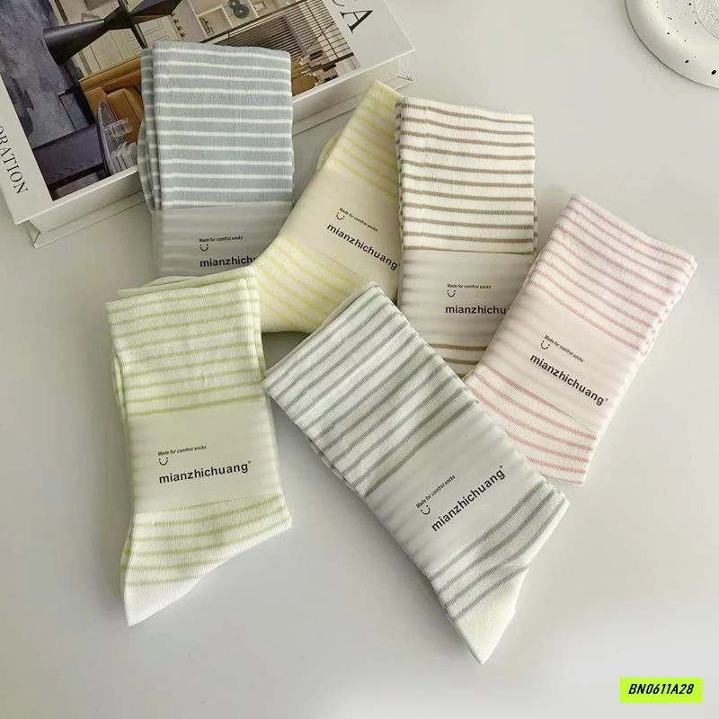 SÉT 6Đ TẤT COTTON KẺ CỔ CAO