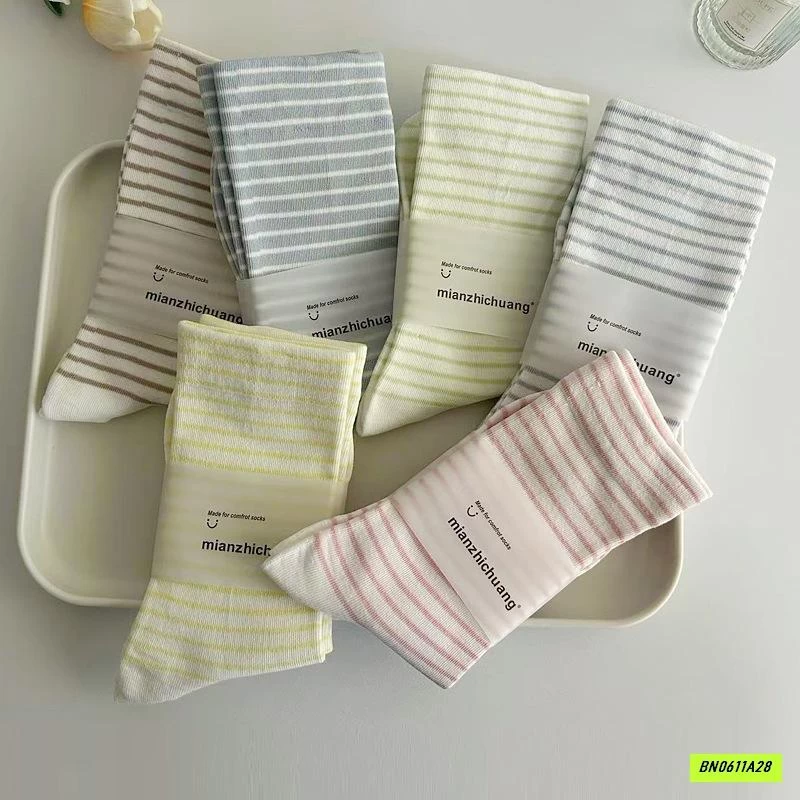 SÉT 6Đ TẤT COTTON KẺ CỔ CAO