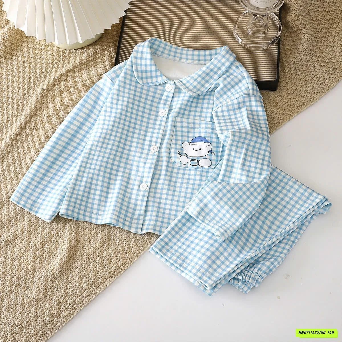 PIZAMA COTTON CỔ SEN