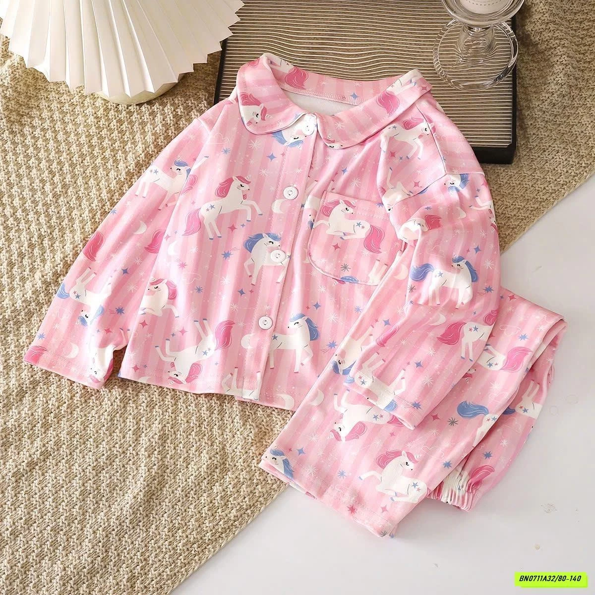 PIZAMA COTTON CỔ SEN