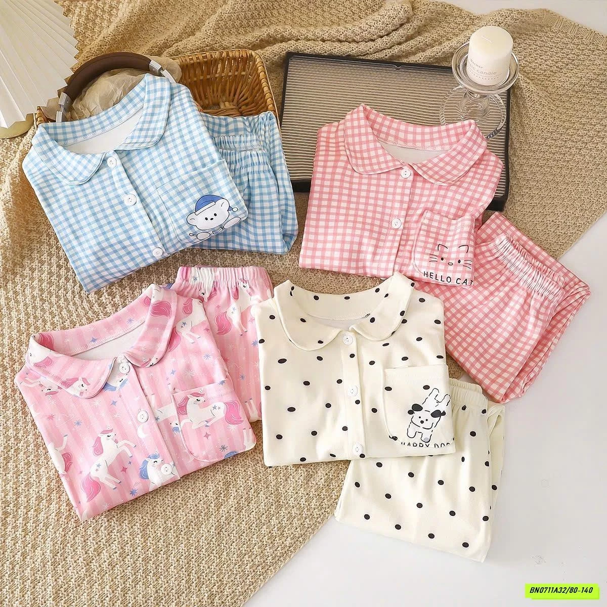 PIZAMA COTTON CỔ SEN