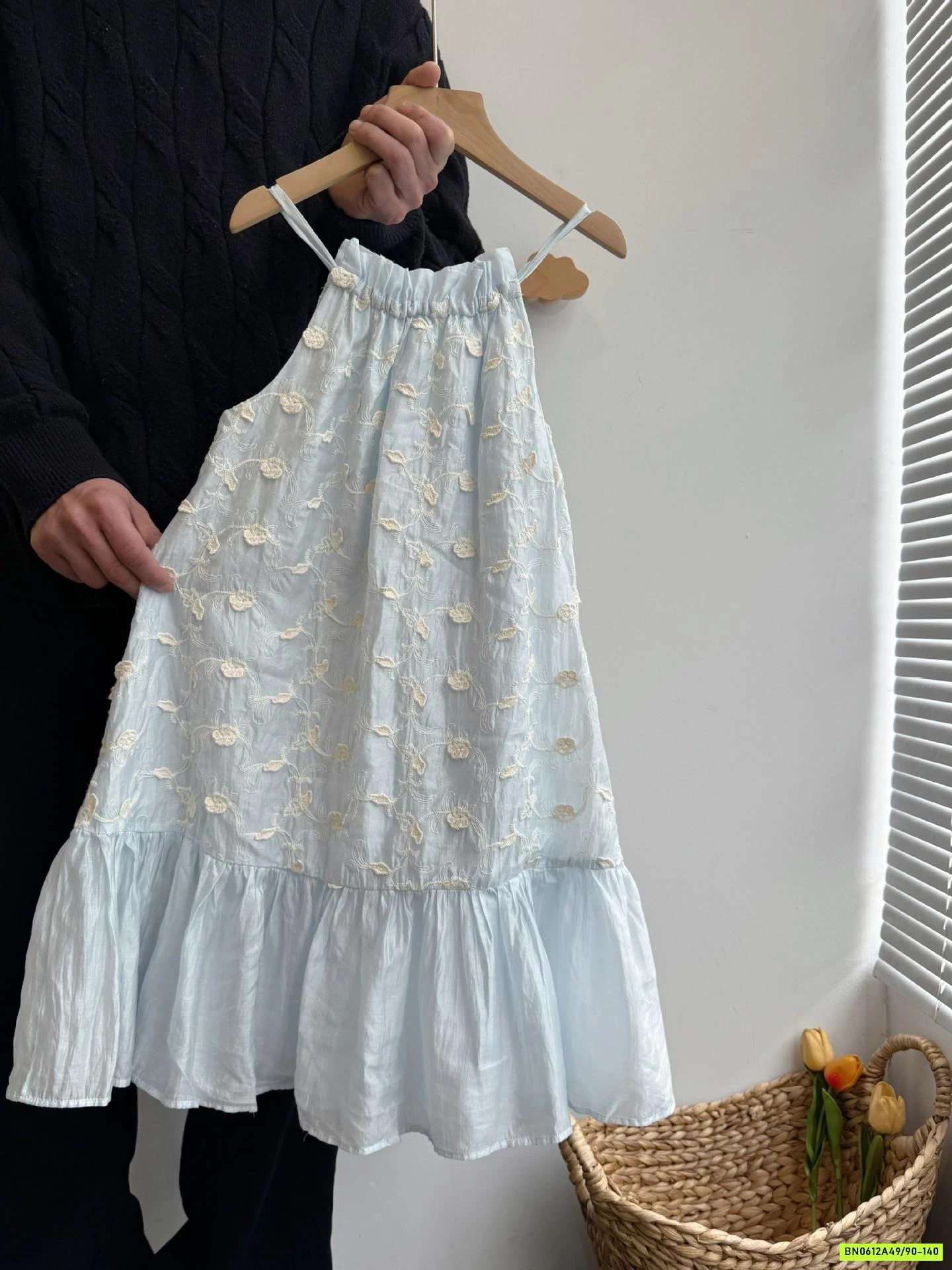 ĐẦM YẾM XANH THÊU HOA NỔI