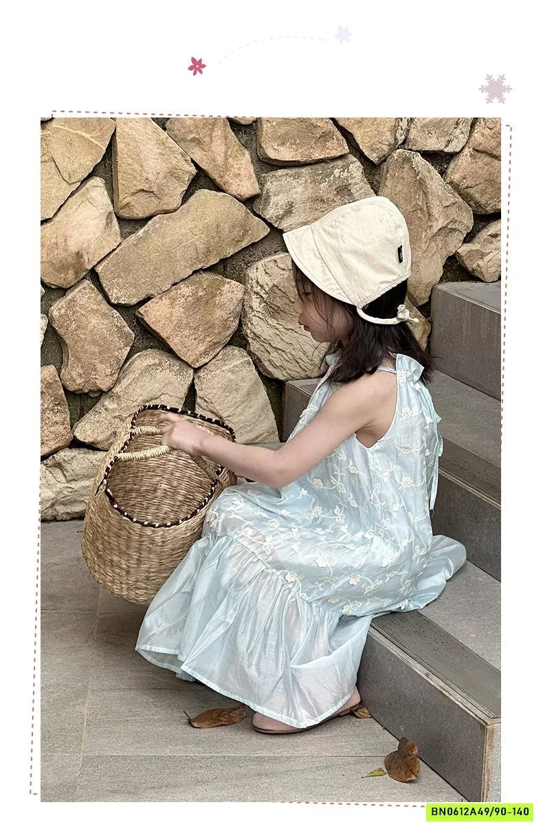 ĐẦM YẾM XANH THÊU HOA NỔI