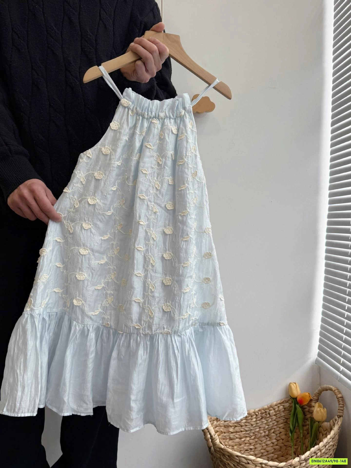 ĐẦM YẾM XANH THÊU HOA NỔI