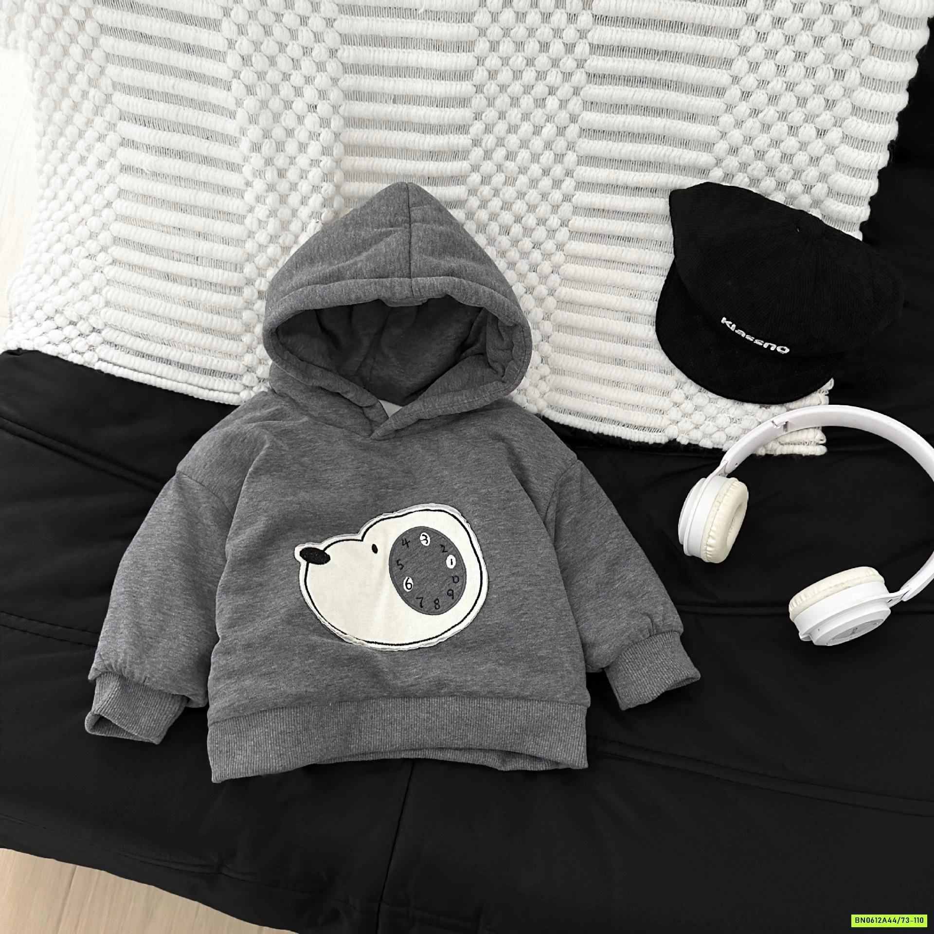 HOODIE NỈ CÚN XÁM LÓT LÔNG SZ NHÍ